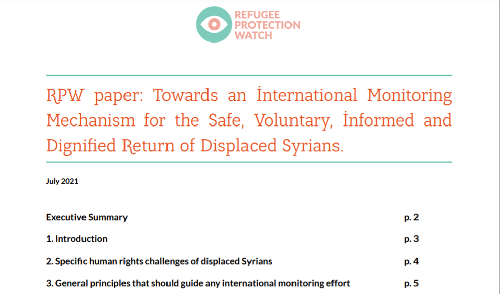 RPW paper: Set up an international monitoring mechanism for the safe return of displaced Syrians.
